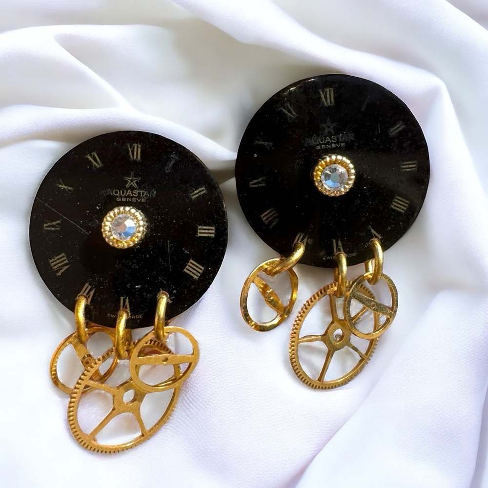Vintage Steampunk Watch Face Dangle Earrings